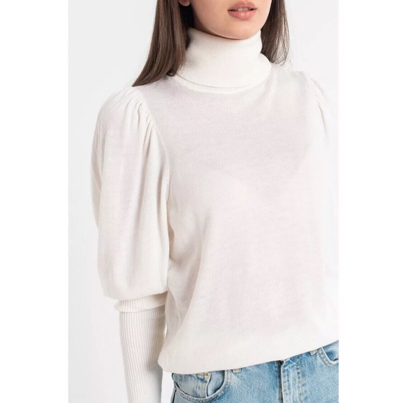 Ted Baker London Ivory Aidabel Puff Sleeve Turtleneck Sweater Size 14 - Picture 2 of 16
